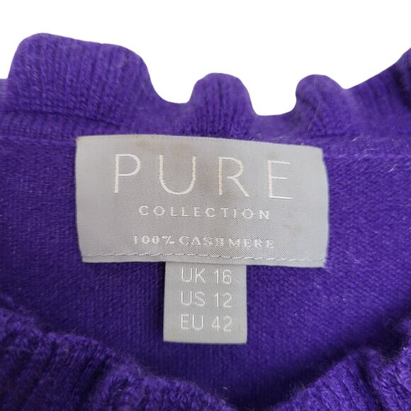 Pure Collection 100% Cashmere Purple Ruffle Cardigan Sweater Size 12 - Picture 5 of 5